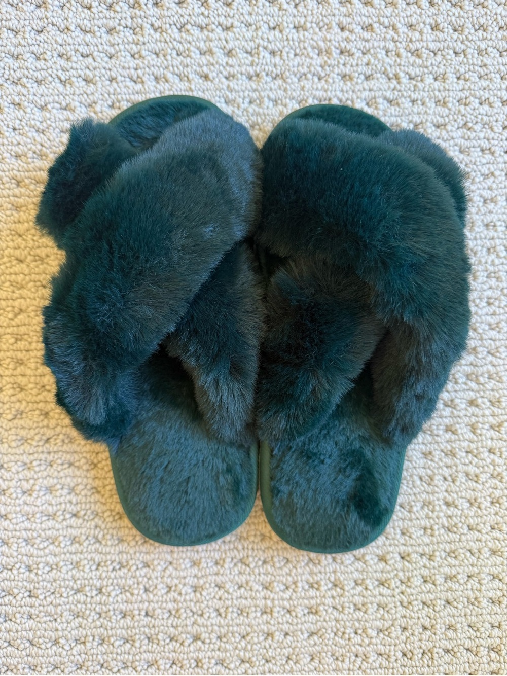 Target Women's Plush Crisscross Fur Slippers in Emerald Green
